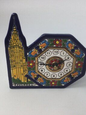 Share Handcrafted Cercolon Ceramic Tabletop Clock Octagonal Spain READ